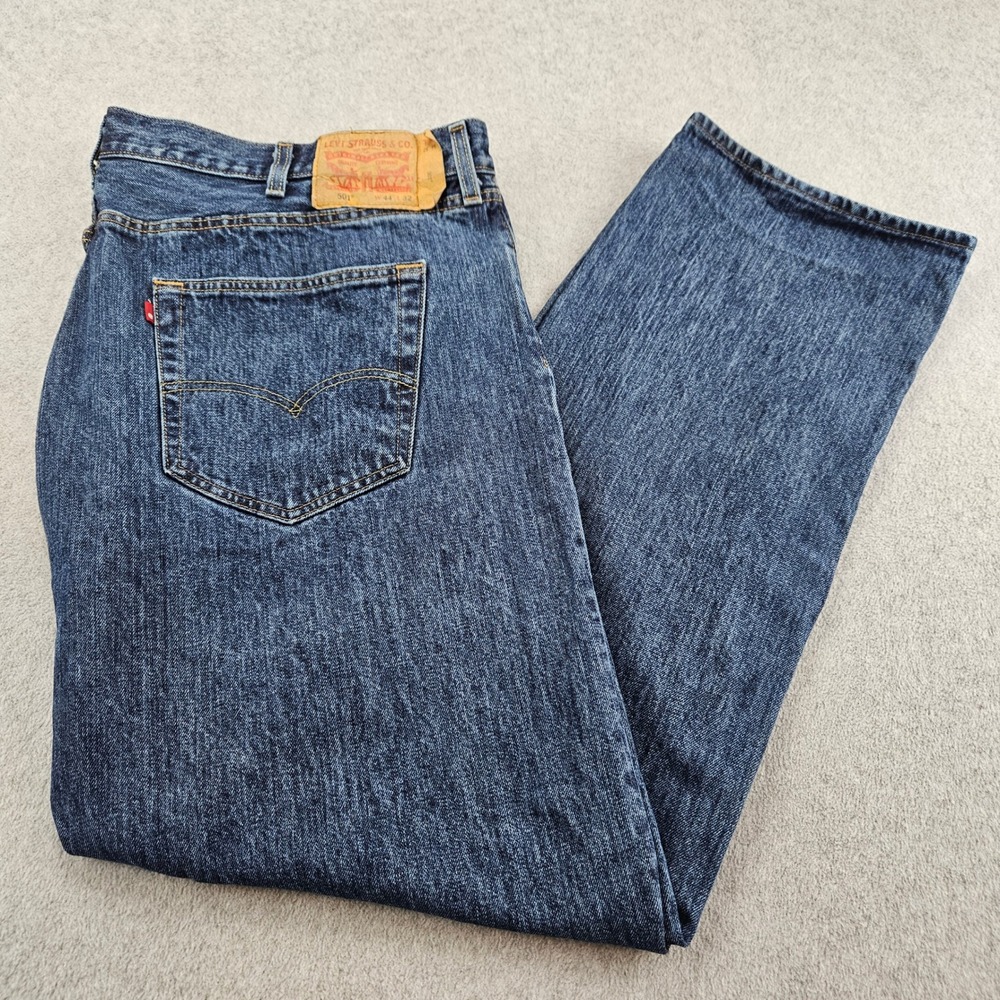 LEVIS 501 Jeans Mens 44x32 Blue Denim Straight Leg Button Fly Classic Workwear